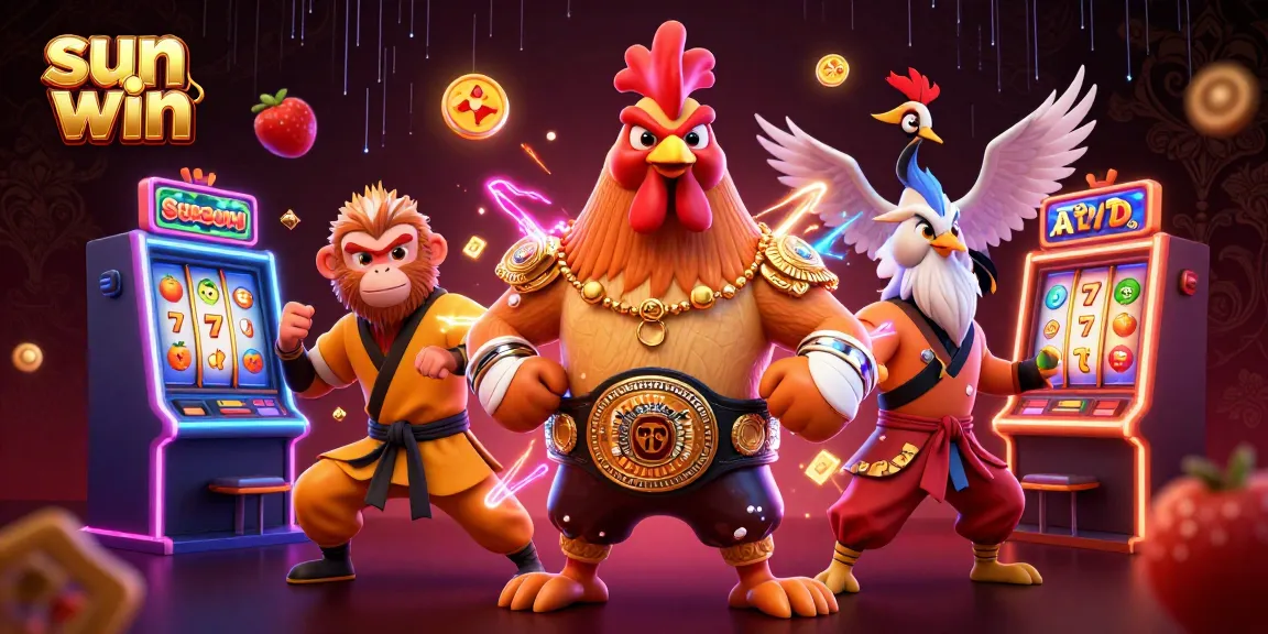 Experience sun win excitement with a dynamic casino scene featuring legendary characters and slot machines.