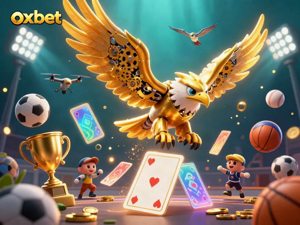 Experience thrilling wins with oxbet as a golden eagle dives through a dynamic gaming scene.
