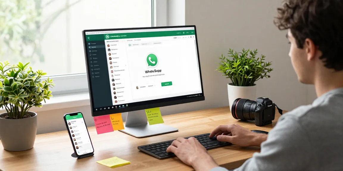 Using WhatsApp网页版 in a modern home office setup with a desktop display.