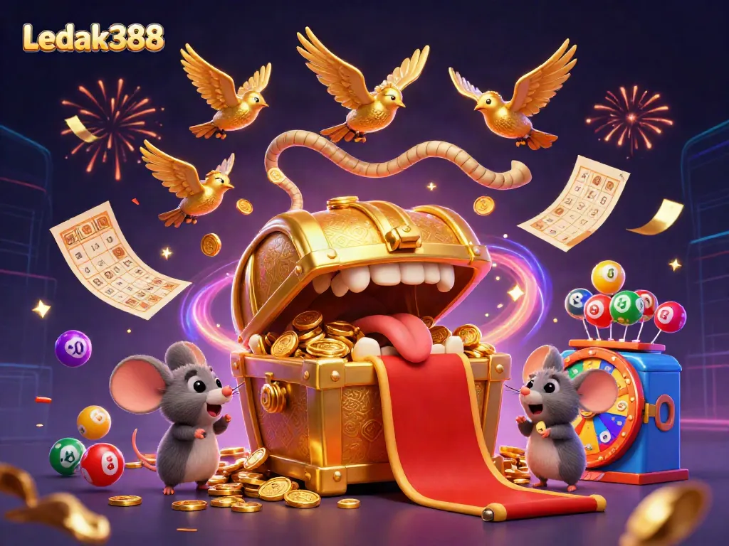 Experience the excitement of winning at Ledak388 with vibrant casino elements and dynamic rewards.