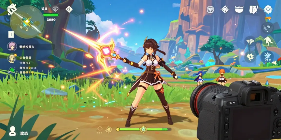 Female protagonist in action during gameplay of female protagonist hentai games, vibrant anime fantasy setting with engaging elements.