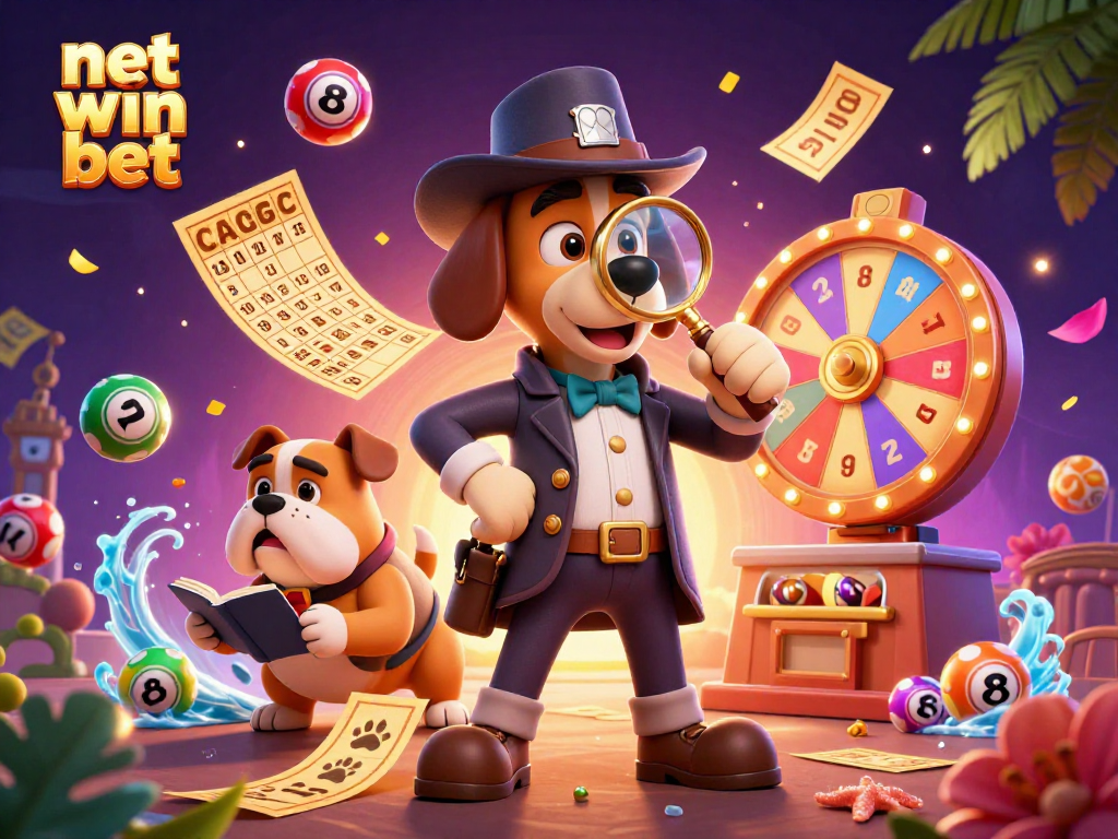 Engage with net win bet strategies in a vibrant, dynamic casino scene with cartoon detectives.