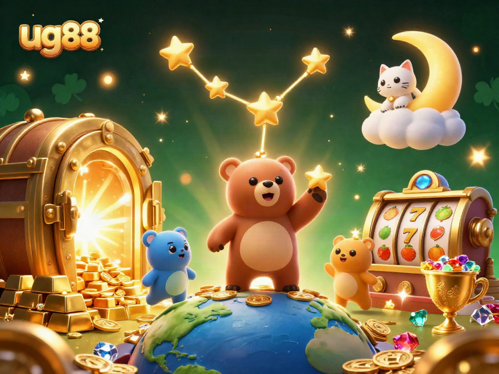 Experience the excitement of ug88 slots with shimmering treasures and joyful characters in 3D artwork.