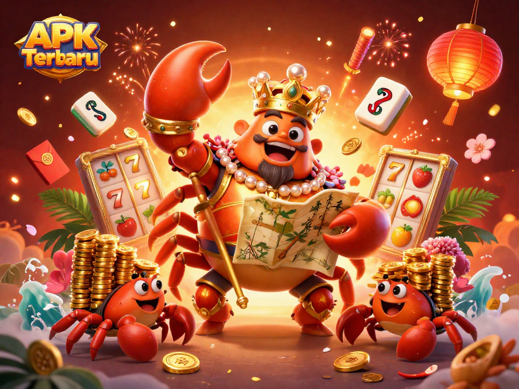 Spin to win with APK Slot Terbaru, showcasing vibrant casino elements and characters.