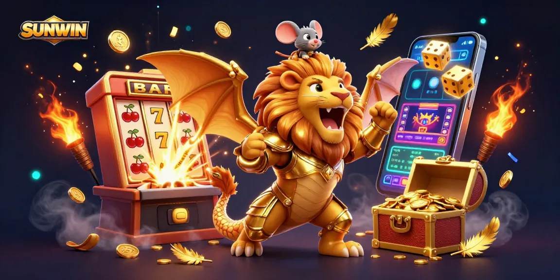 SUNWIN showcases a triumphant 3D chimera bursting with jackpot excitement and vibrant casino graphics.